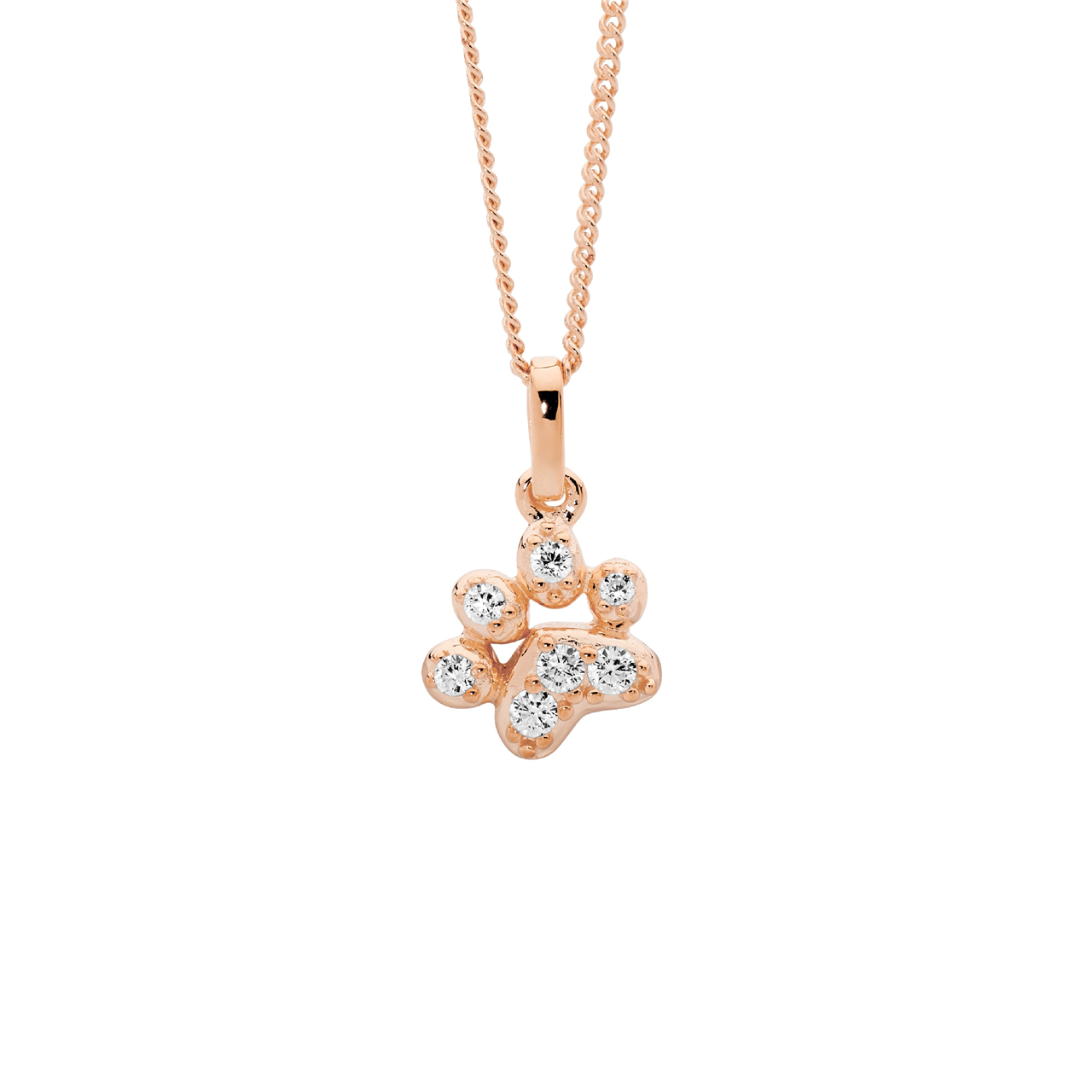 Ss Wh Cz Paw Pendant W/Rose Gold Plating
