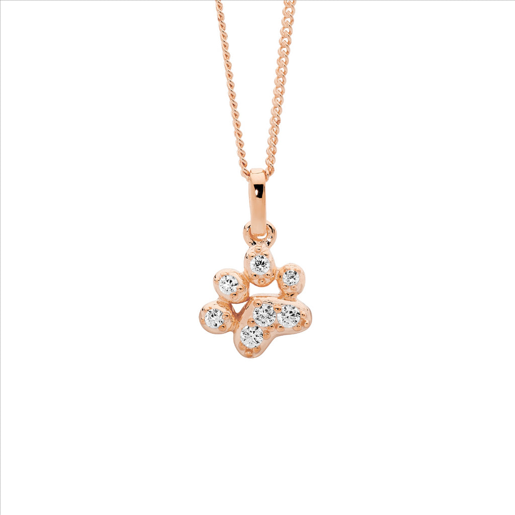 Ss Wh Cz Paw Pendant W/Rose Gold Plating