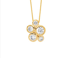 Sterling Silver Bezel Set Wh Cz Cluster Pendant W/Gold Plating