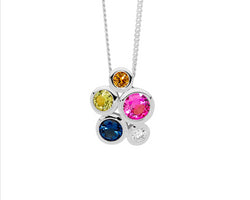 Sterling Silver Bezel Set Multi Colour Cz Cluster Pendant