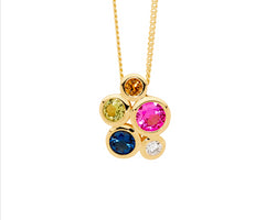 Sterling Silver Bezel Set Multi Colour Cz Cluster Pendant W/Gold Plating