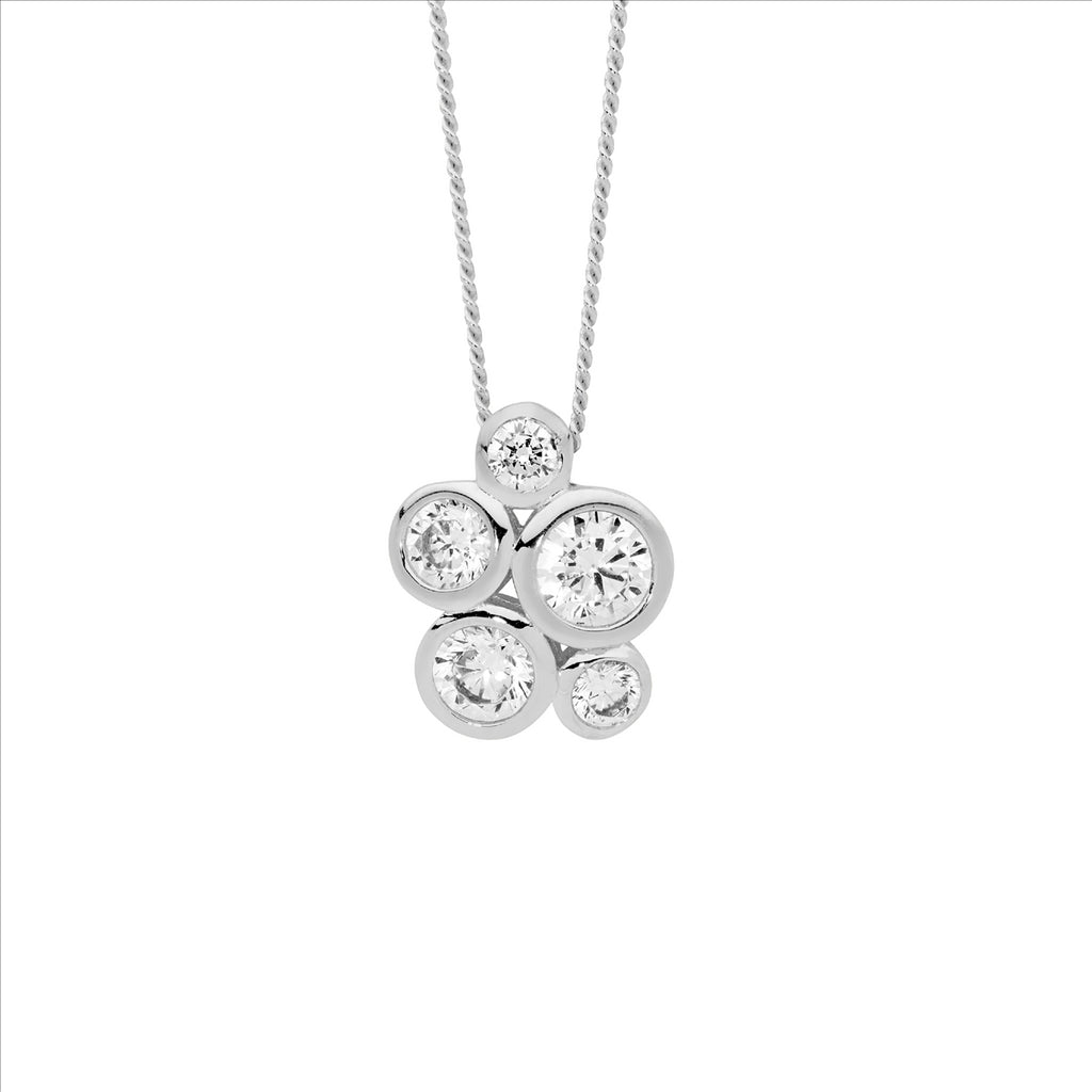Sterling Silver Bezel Set Wh Cz Cluster Pendant