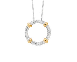 Sterling Silver 16Mm Wh Cz Circle Pendant W/ 4X Gold Plated Bands