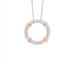 Sterling Silver 16mm wh cz circle pendant w/ 4x rose gold plated bands