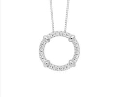 Sterling Silver 16Mm Wh Cz Circle Pendant W/ Plain Silver Bands