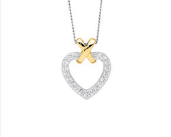 Sterling Silver Wh Cz Heart W/Gold Plated X Pendant