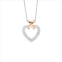 Sterling Silver Wh Cz Heart W/Rose Gold Plated X Pendant