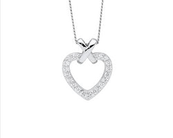 Sterling Silver Wh Cz Heart W/Plain Silver X Pendant