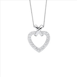 Sterling Silver Wh Cz Heart W/Plain Silver X Pendant