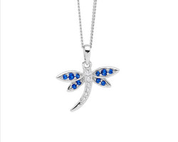 Sterling Silver Wh Cz Dragonfly Pendant W/Dark Blue Cz Wings