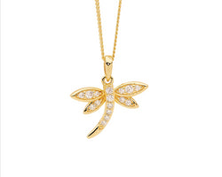 Sterling Silver Wh Cz Dragonfly Pendant W/Gold Plating