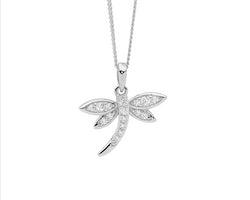 Sterling Silver Wh Cz Dragonfly Pendant