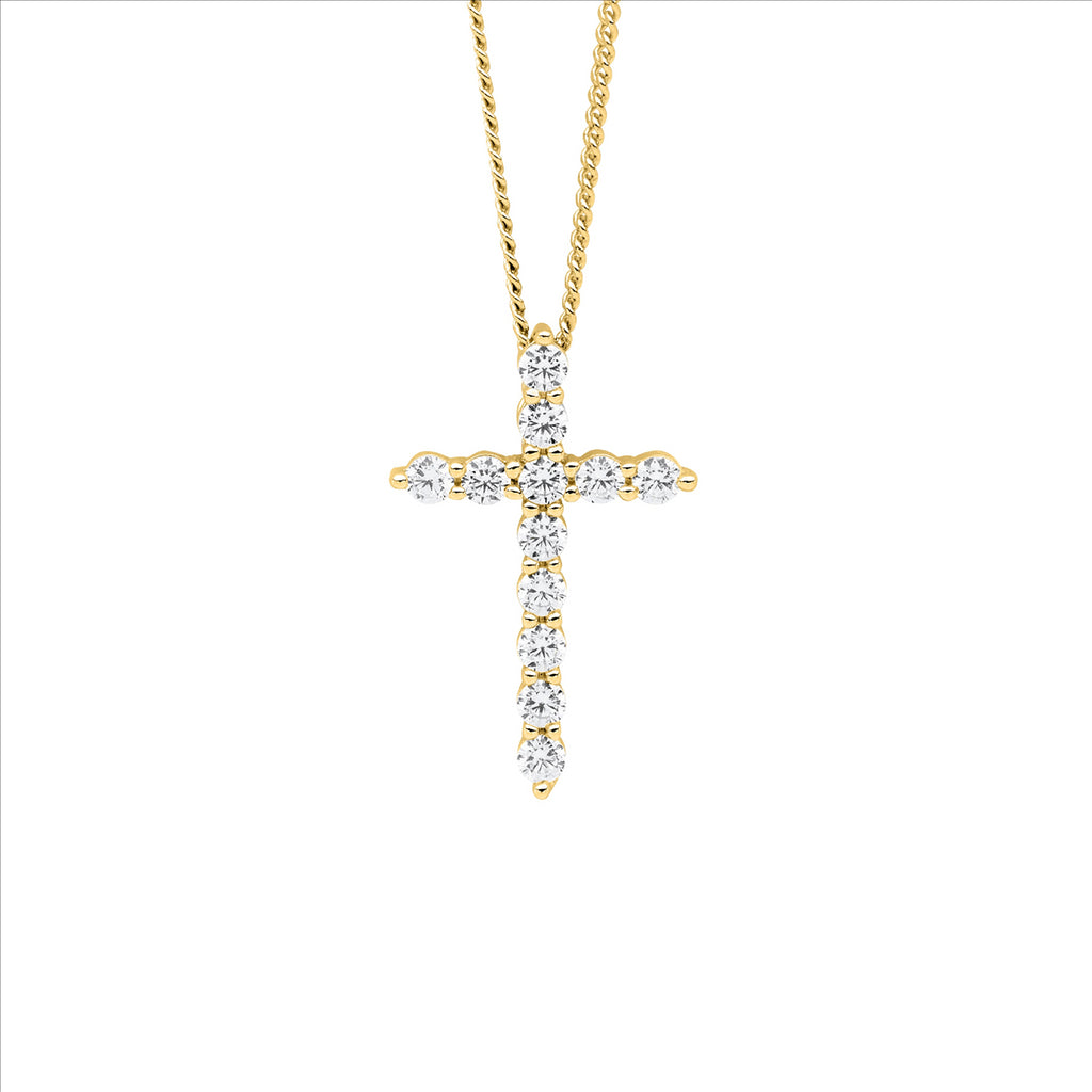 Sterling Silver Wh Cz 19Mm Cross Slider Pendant W/Gold Plating