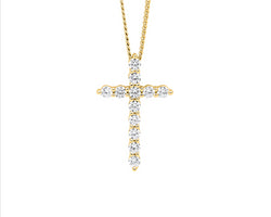 Sterling Silver Wh Cz 19Mm Cross Slider Pendant W/Gold Plating