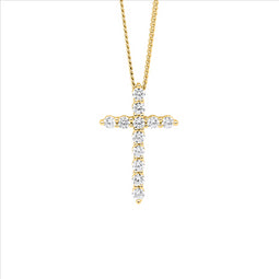 Sterling Silver Wh Cz 19Mm Cross Slider Pendant W/Gold Plating