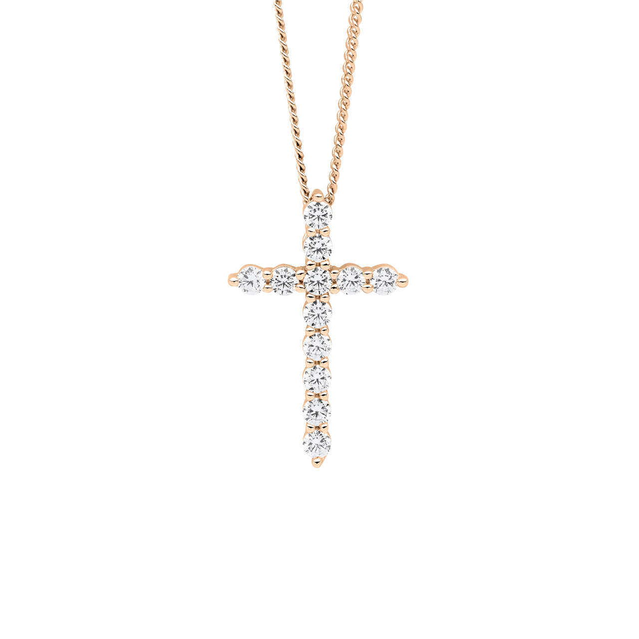 Sterling Silver Wh Cz 19Mm Cross Slider Pendant W/Rose Gold Plating