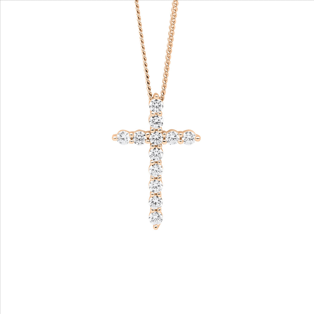 Sterling Silver Wh Cz 19Mm Cross Slider Pendant W/Rose Gold Plating