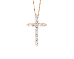 Sterling Silver Wh Cz 19Mm Cross Slider Pendant W/Rose Gold Plating
