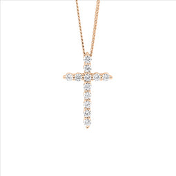 Sterling Silver Wh Cz 19Mm Cross Slider Pendant W/Rose Gold Plating