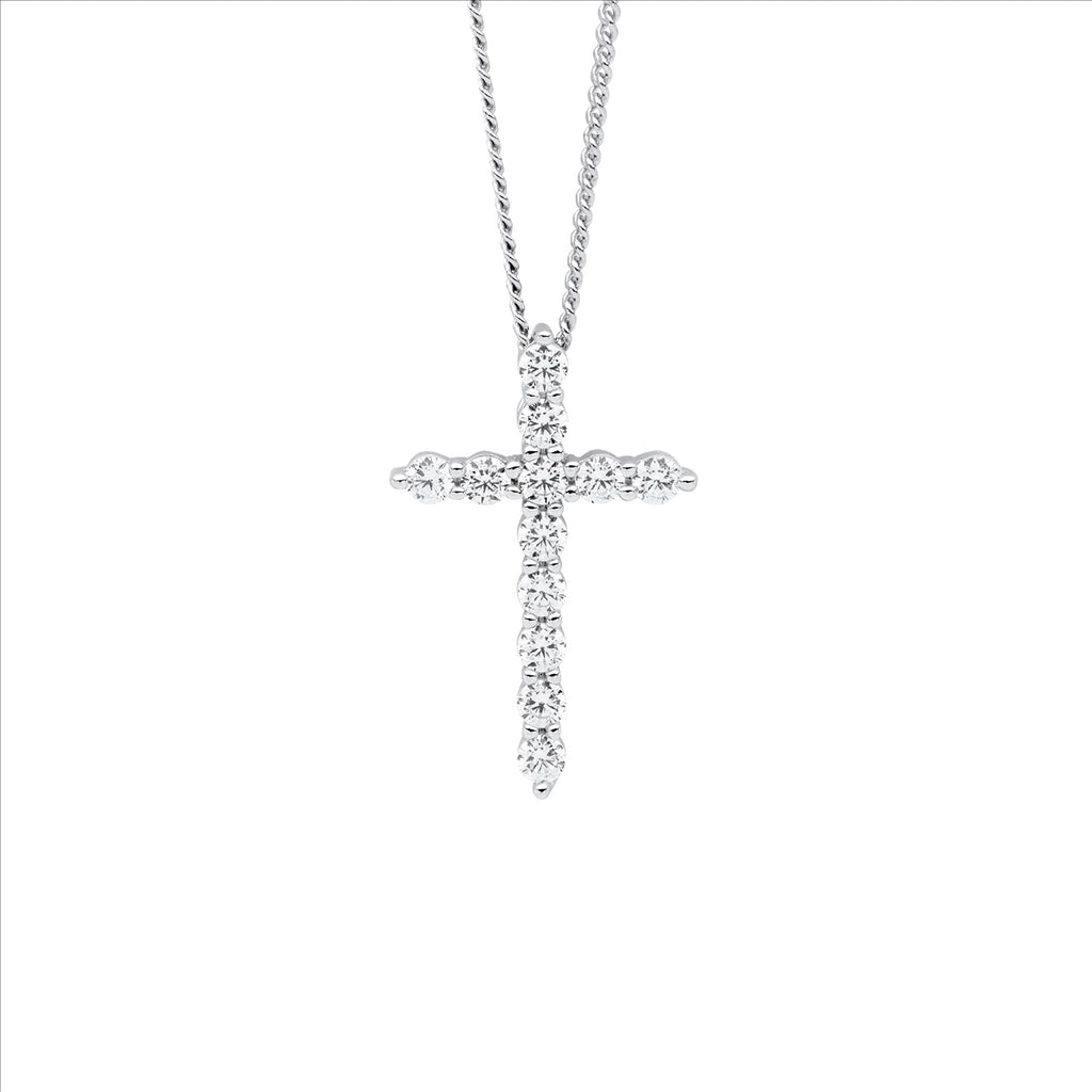 Sterling Silver Wh Cz 19Mm Cross Slider Pendant