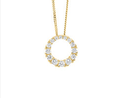 Sterling Silver Gradual Wh Cz 13Mm Circle Pendant W/Gold Plating