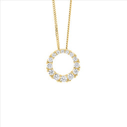 Sterling Silver Gradual Wh Cz 13Mm Circle Pendant W/Gold Plating