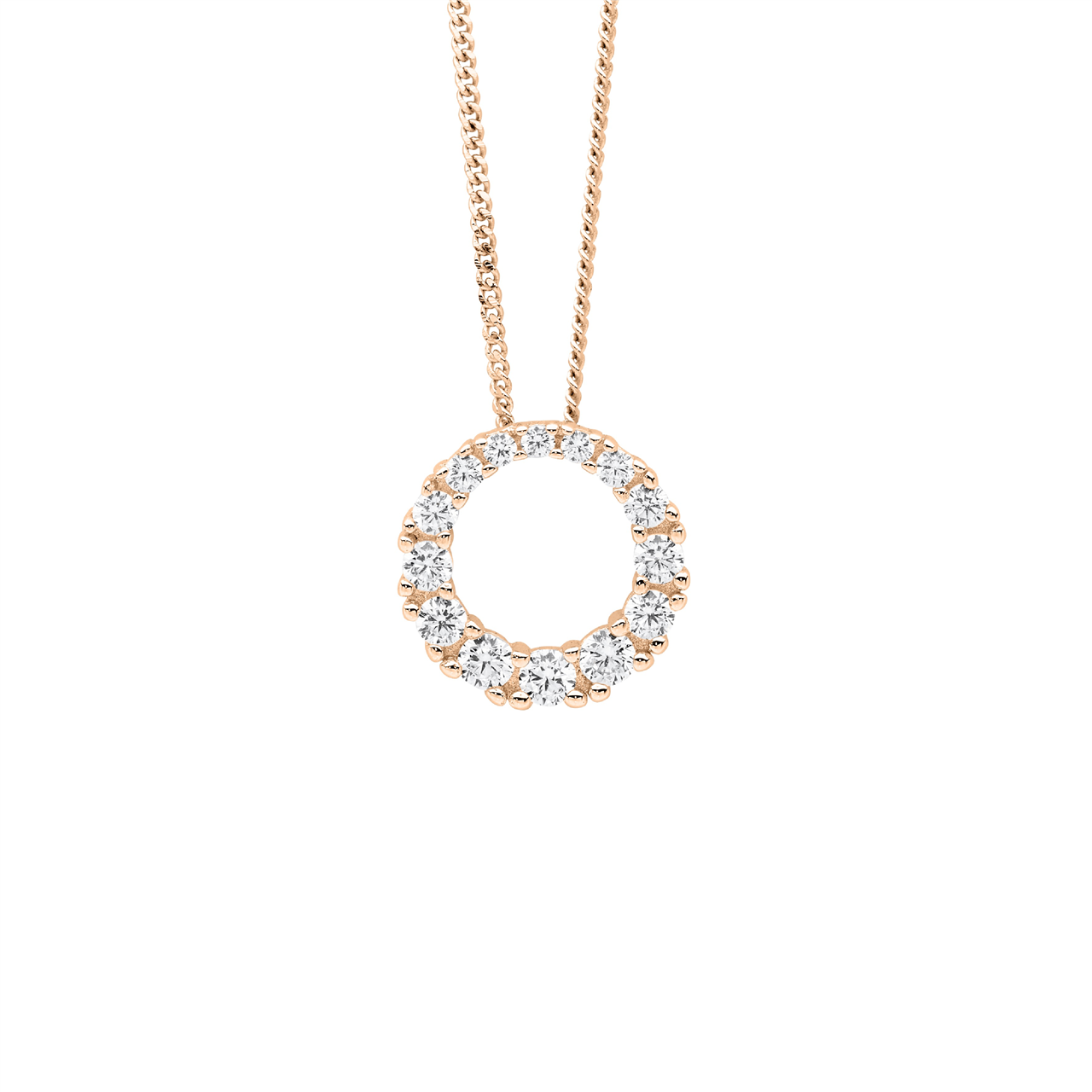 Sterling Silver Gradual Wh Cz 13Mm Circle Pendant W/Rose Gold Plating