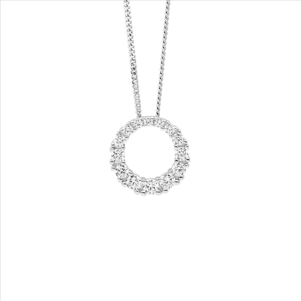 Sterling Silver Gradual Wh Cz 13Mm Circle Pendant