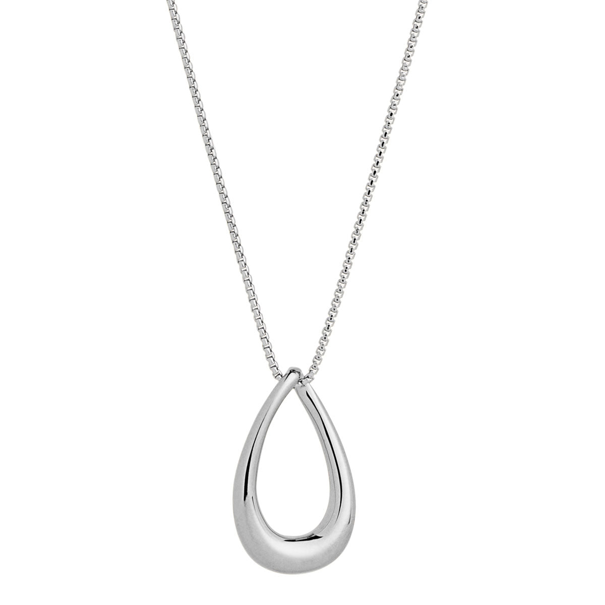 Silver Open Teardrop Pendant On Box Chain