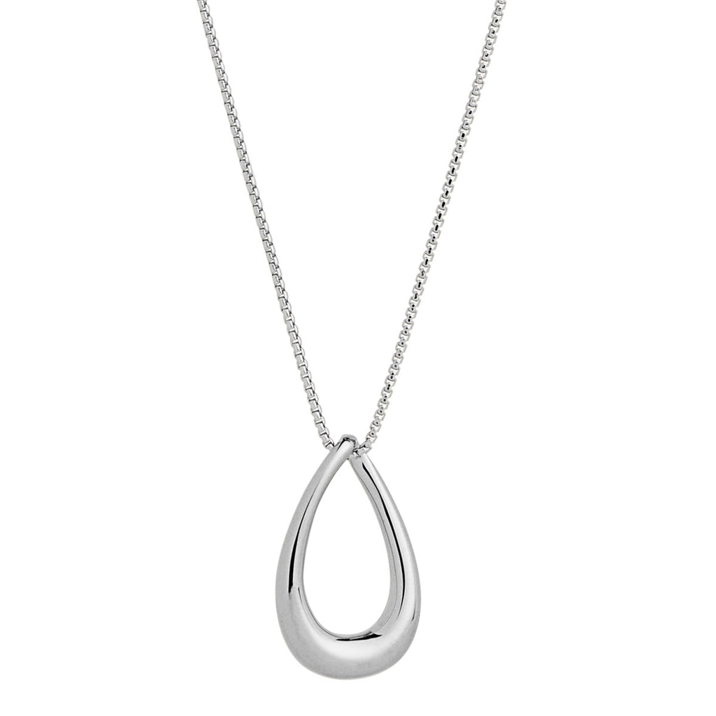 Silver Open Teardrop Pendant On Box Chain
