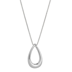 Silver Open Teardrop Pendant On Box Chain