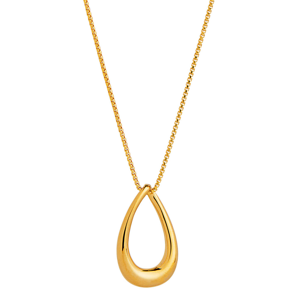 Yellow Gold Plated Silver Open Teardrop Pendant On Box Chain