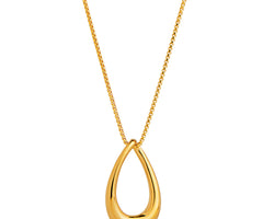 Yellow Gold Plated Silver Open Teardrop Pendant On Box Chain