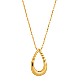 Yellow Gold Plated Silver Open Teardrop Pendant On Box Chain