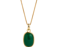 Rectangular Cabochon Green Onyx In Yellow Gold Plated Silver Setting On Chain