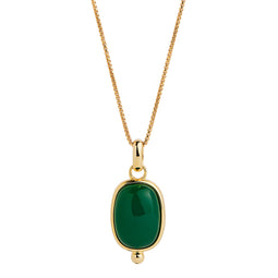 Rectangular Cabochon Green Onyx In Yellow Gold Plated Silver Setting On Chain