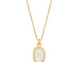 Rectangular Cabochon Rainbow Moonstone In Yellow Gold Plated Silver Setting With Bale On Chain