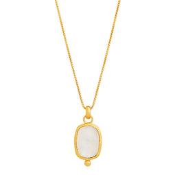 Rectangular Cabochon Rainbow Moonstone In Yellow Gold Plated Silver Setting With Bale On Chain