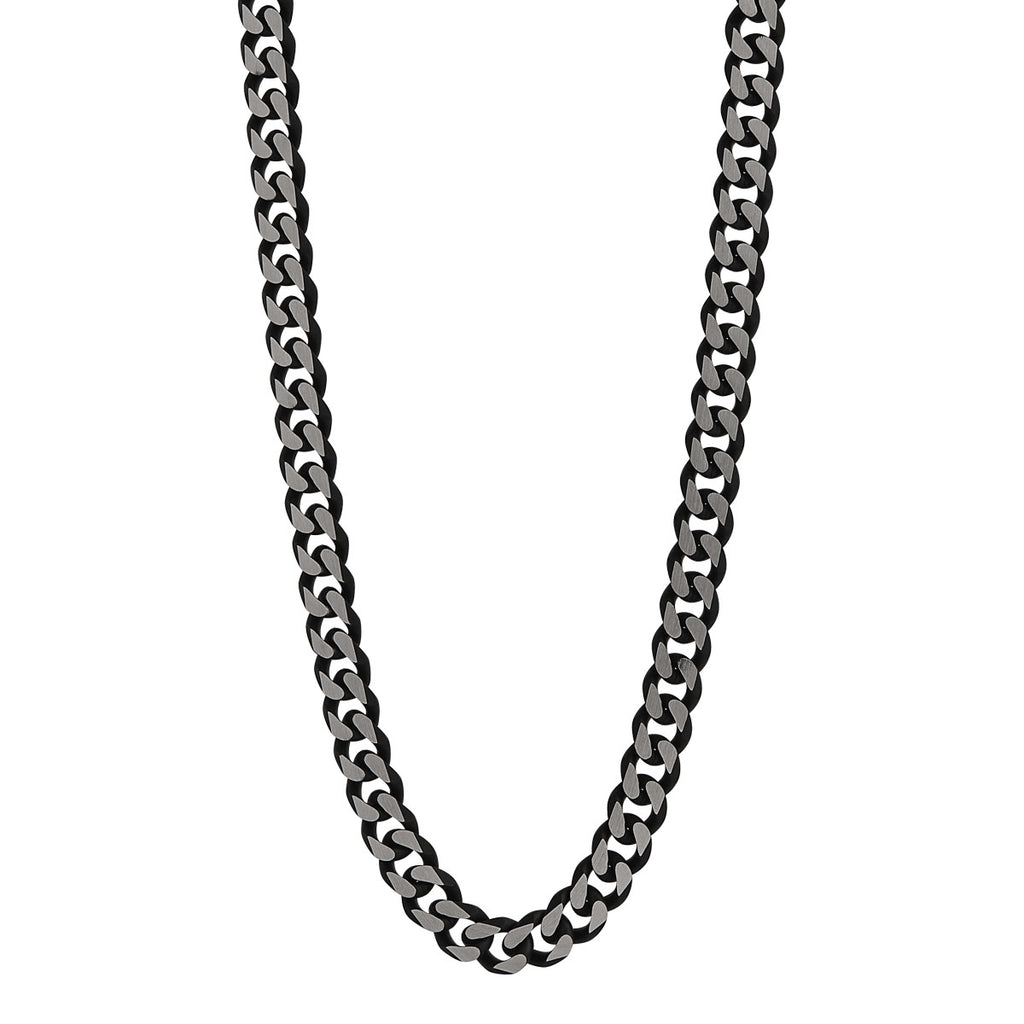 Men's 8.5mm Wide Brushed Stainless Steel Flat Curb Necklace With Ip Black Plating, 55cm