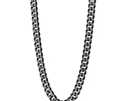 Men's 8.5mm Wide Brushed Stainless Steel Flat Curb Necklace With Ip Black Plating, 55cm
