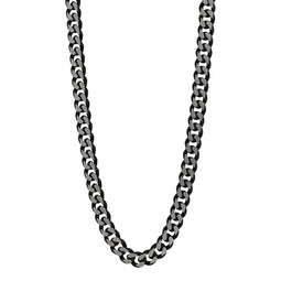 Men's 8.5mm Wide Brushed Stainless Steel Flat Curb Necklace With Ip Black Plating, 55cm