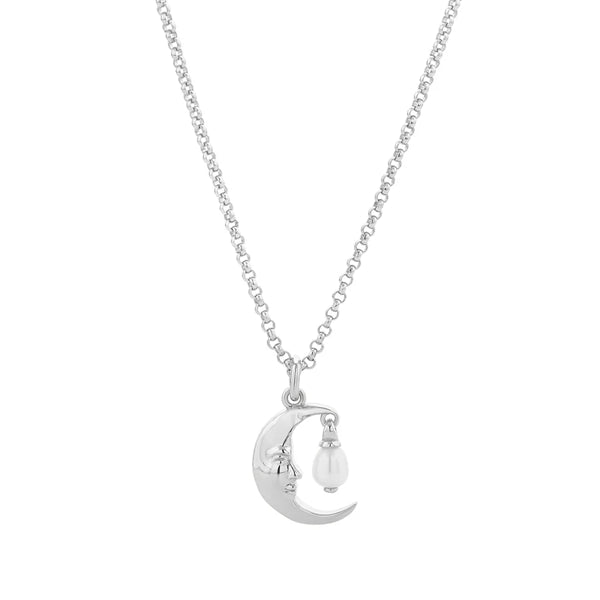 Moon Necklace with 1 x 5mm Teardrop Freshwater Pearl Silver