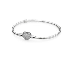 MOMENTS Silver Bracelet with Pave Heart Clasp