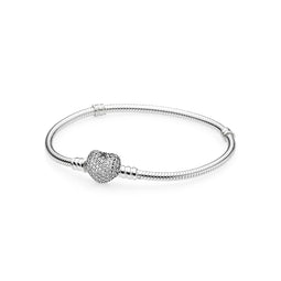 MOMENTS Silver Bracelet with Pave Heart Clasp