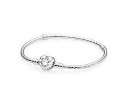 MOMENTS Silver Bracelet with Pave Heart Clasp