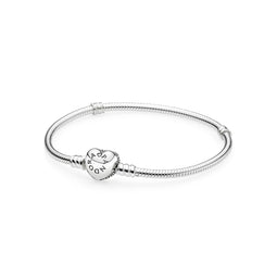 MOMENTS Silver Bracelet with Pave Heart Clasp