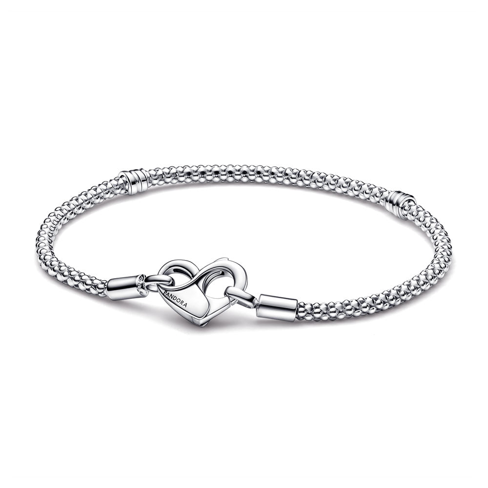 Studded Chain Sterling Silver Bracelet With Heart Clasp