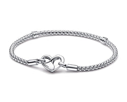Studded Chain Sterling Silver Bracelet With Heart Clasp