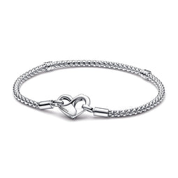 Studded Chain Sterling Silver Bracelet With Heart Clasp