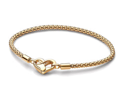 Studded chain 14k gold-plated bracelet with heart clasp